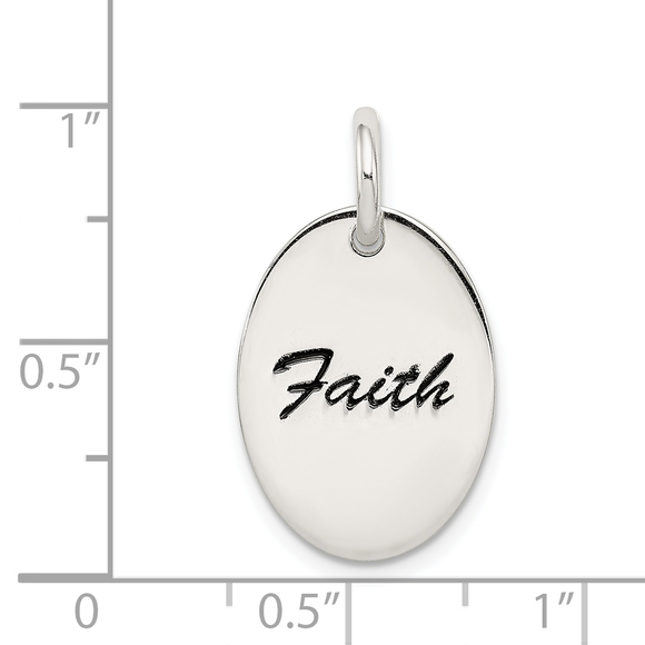 Sterling Silver Polished Enamel Faith Pendant - Picture 4 of 4